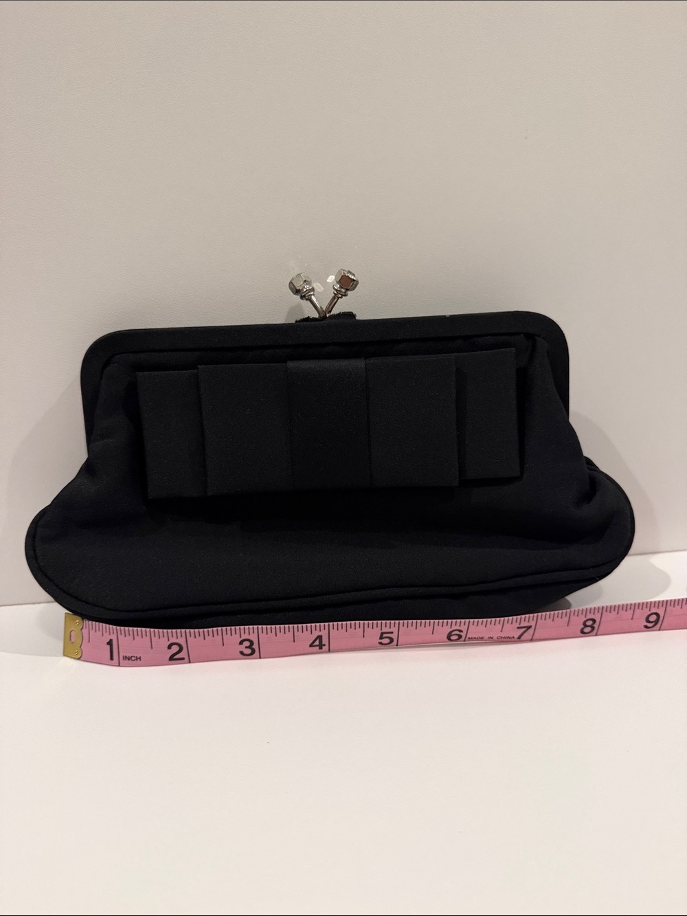 Black Bow Clutch with Kiss Lock Closure